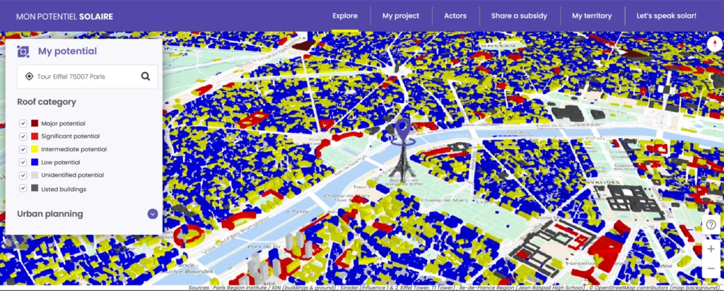 Roofs solar potential simulation